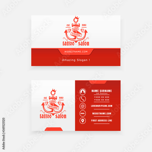 logo anchor vector concept, tattoo studio business card
