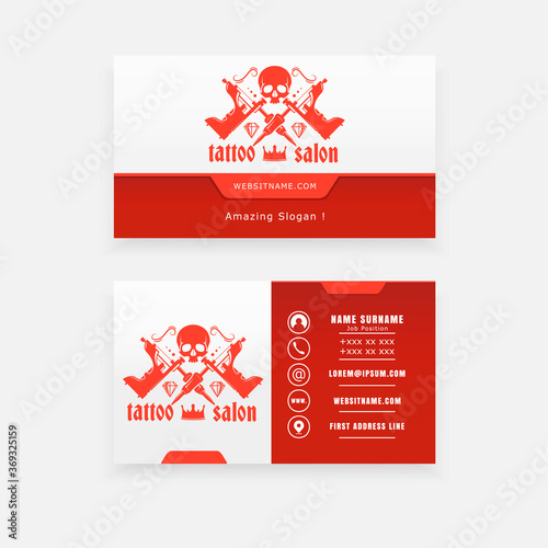 skull and tattoo machine vector logo concept, business card tattoo salon