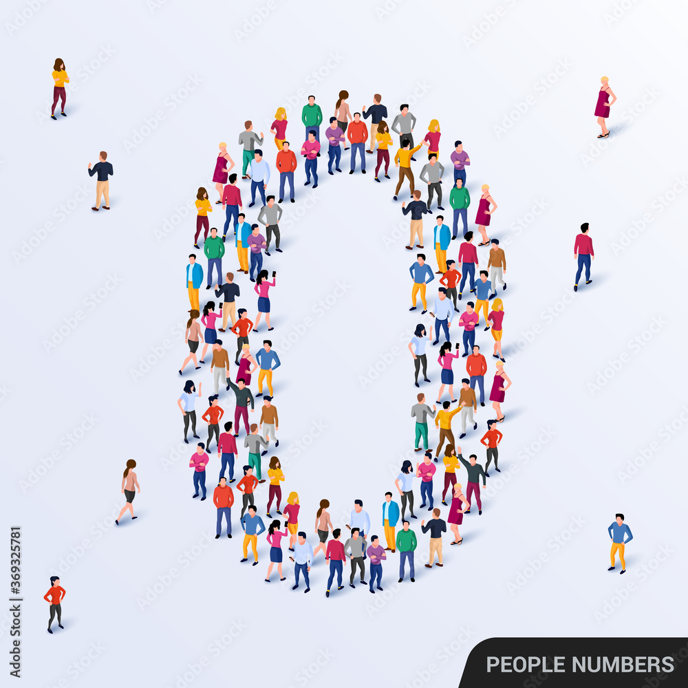 Large group of people in number 0 zero form Large group of people in number 0 zero form