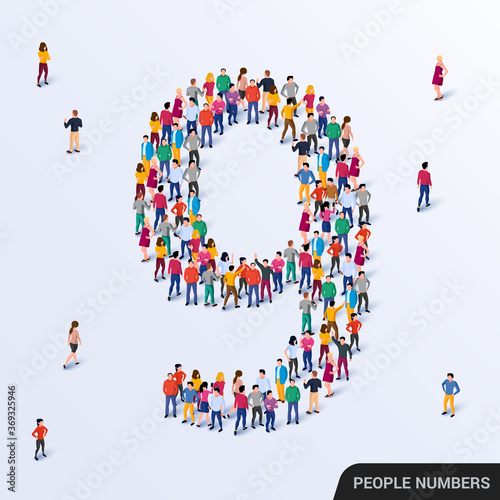 Large group of people in number 9 nine form