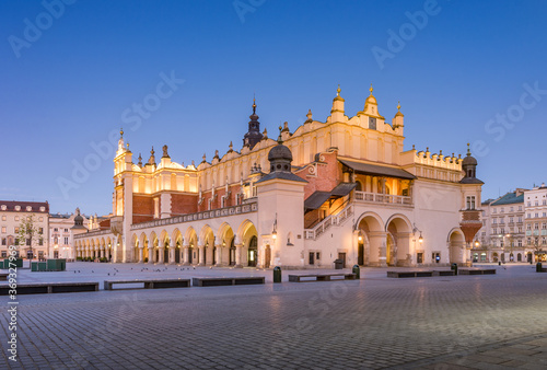 Main market square  and Cloth Hall in the night, Krakow, Poland