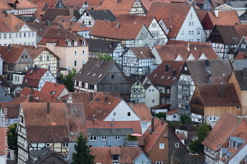 Blick auf die Altstadt von Bad Wildungen mit vielen alten Fachwerkhäusern