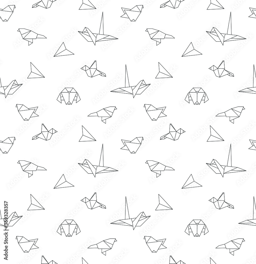 Naklejka premium Animal set, geometric origami linear collection