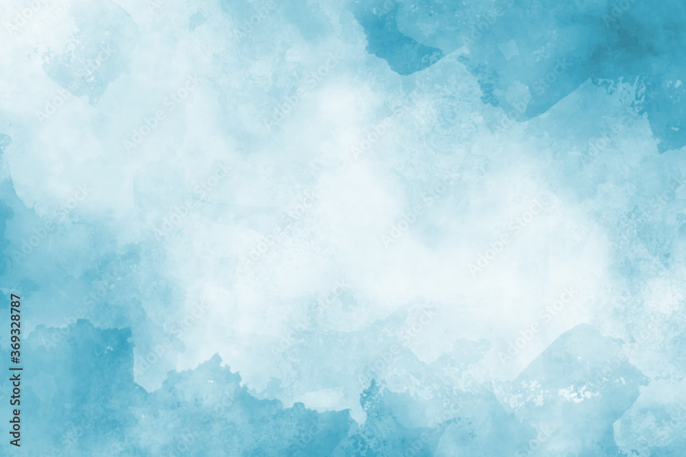 Obraz blue watercolor background texture, abstract painted white clouds with pastel blue border grunge