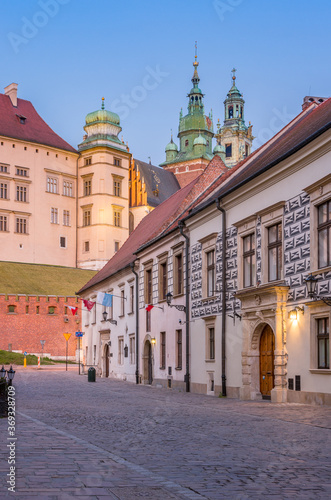 Krakow old town, Kanonicza street and Wawel castle in the morning