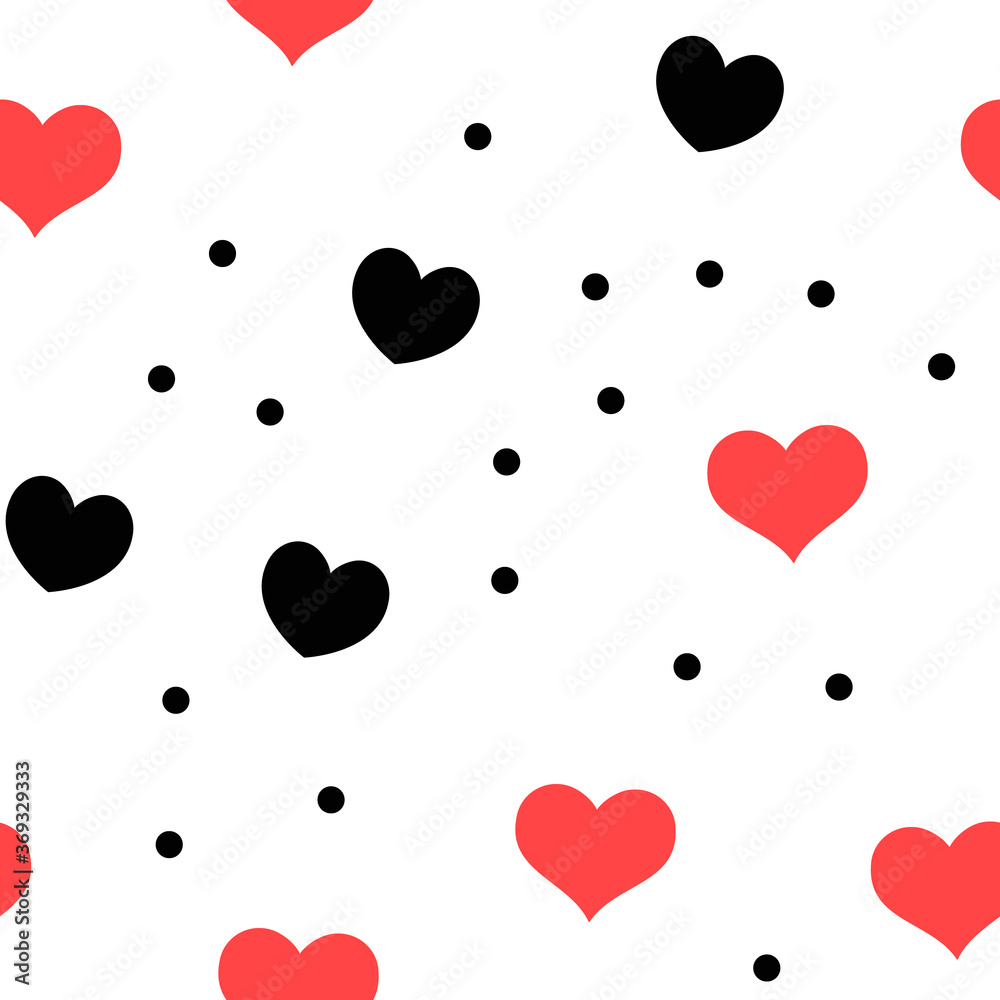 Hearts and dots seamless pattern. Loop texture background. Valentine's day love theme design.