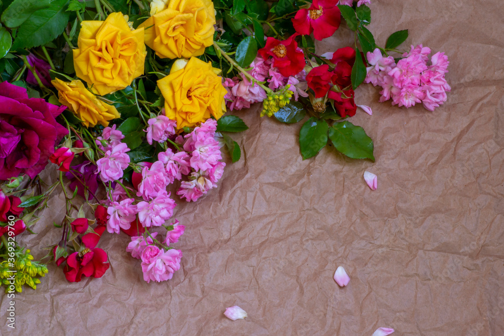 bouquet of flowers on craft background