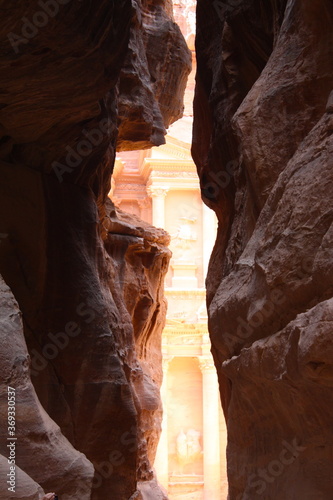 Beautiful temple-mausoleum of Al-Khazneh in the ancient city of Petra in Jordan