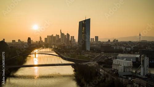 Sunset over Frankfurt cityscape, Germany photo