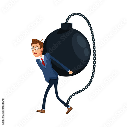 elegant businessman lifting slave fetter comic character icon