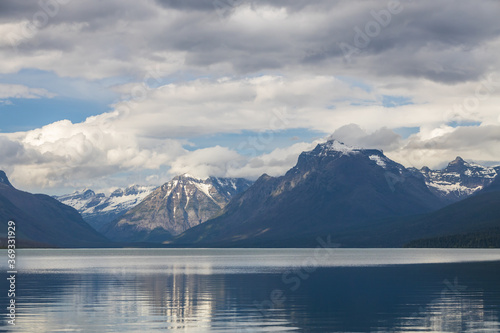 Lake McDonald with view of mountain-range in background 
