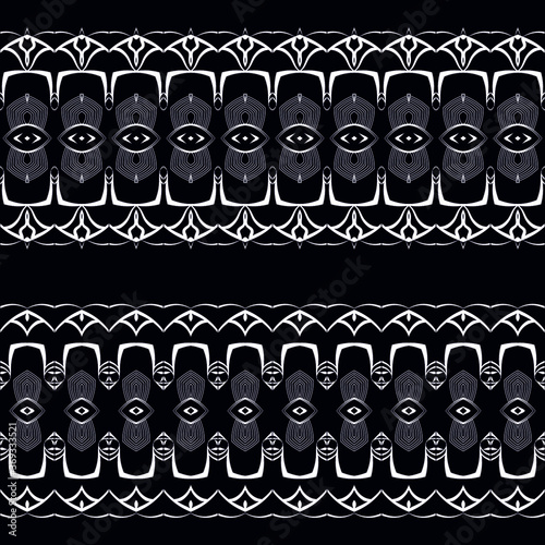 Set of 2 seamless border workpiece for your design. Ornamental elements and motifs. Decor for textile and print design. Vector.	