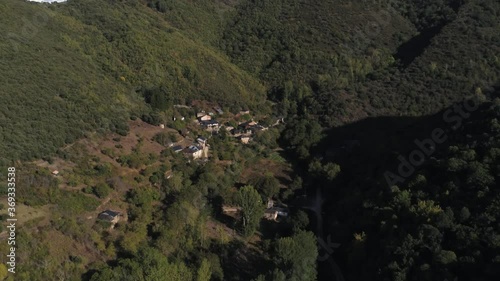 Scenic view in mountains of El Bierzo. Leon, Spain. Aerial Drone Footage photo