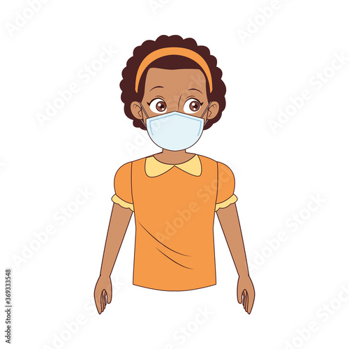 little afro girl wearing medical mask character