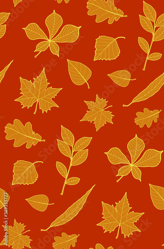 Vector seamless pattern with autumn leaves.  For wrapping  fabric  wallpaper.