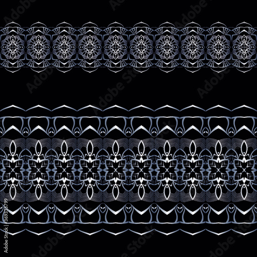 Set of 2 seamless border workpiece for your design. Ornamental elements and motifs. Decor for textile and print design. Vector.	