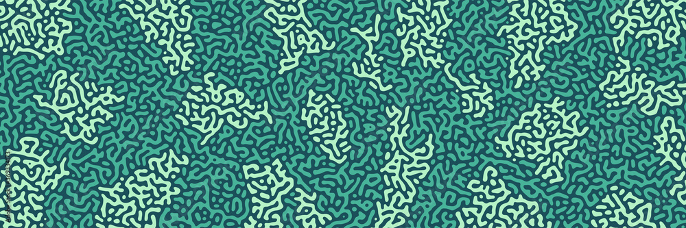 Turing background, organic liquid texture. Pattern with fluid ink shapes, turquoise green color
