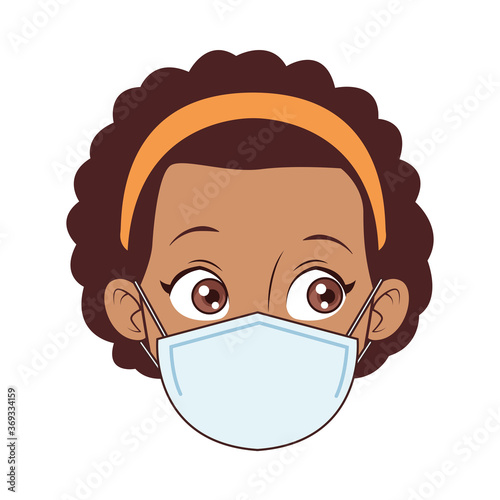 little afro girl wearing medical mask character