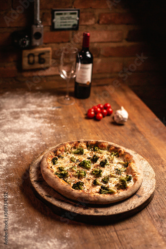 Delicious pizza in wood table