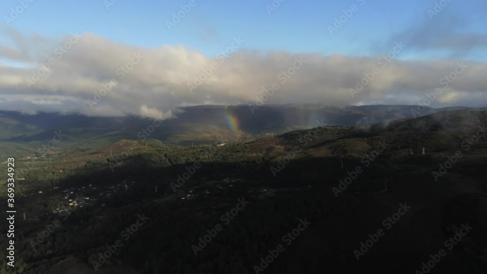 Beautiful landscape in valley with mountains. Galicia,Spain. Aerial Drone Footage Beautiful landscape in valley with mountains. Galicia,Spain. Aerial Drone Footage