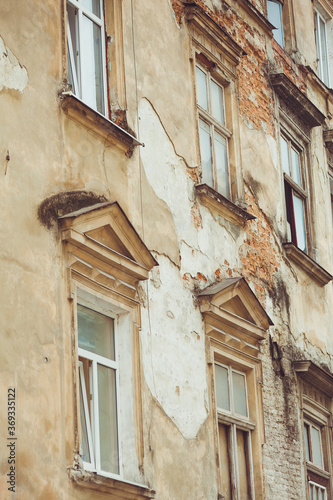 Old facades of houses in the historic center of the European city