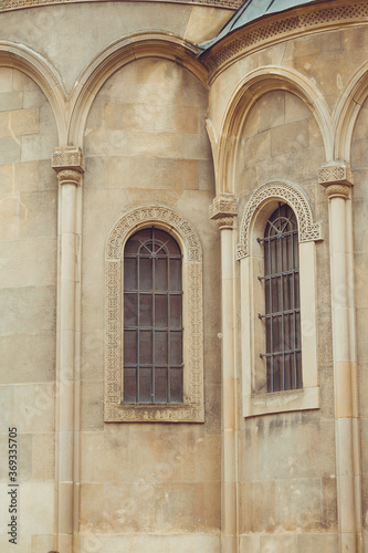 Facade of the majestic cathedral with architectural elements