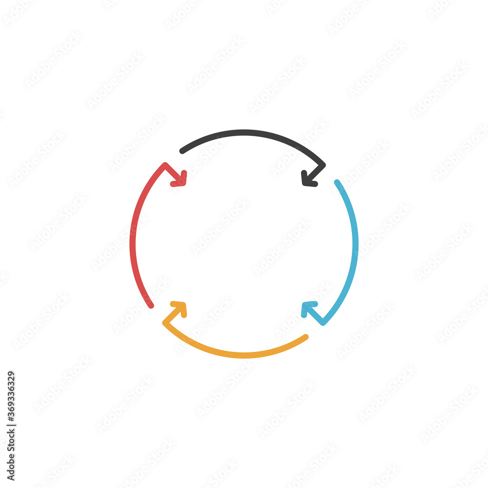 Thin line infographic arrows element. Linear flat chart, diagram, scheme, graph with 4 steps. 4 circle arrows. Stock vector illustration isolated on white background. Thin line infographic arrows element. Linear flat chart, diagram, scheme, graph with 4 steps. 4 circle arrows. Stock vector illustration isolated on white background.