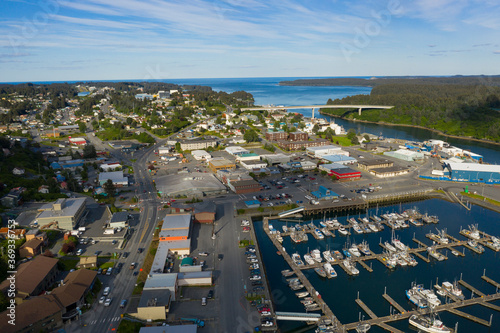 Aerial View Over The Town and Waterfront of Kodiak Alaska