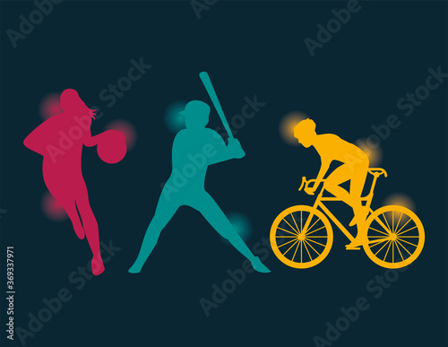 group of athletic people practicing sports silhouettes