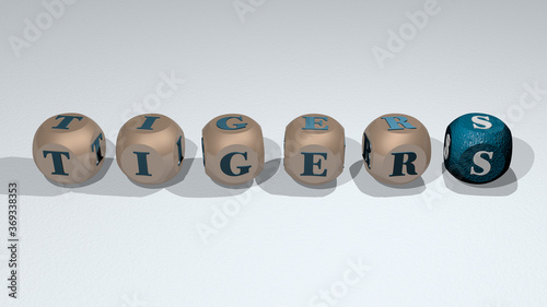 tigers combined by dice letters and color crossing for the related meanings of the concept. illustration and animal