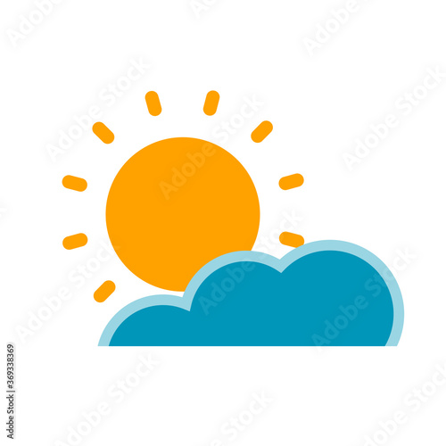 The sun is peeping out from behind the clouds. Weather icon or symbol. Vector isolated illustration on white background.