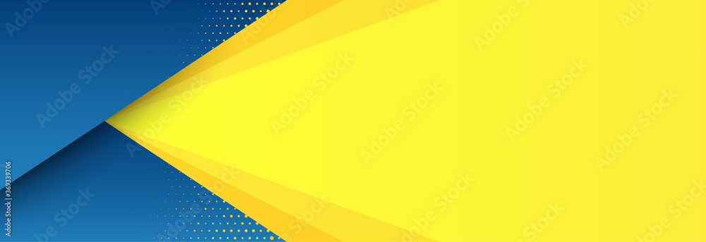 Abstract background with modern futuristic graphic. Yellow background with stripes. Dotted texture poster design, yellow and blue banner. Geometric pattern template with yellow solar effect. Vector - obrazy, fototapety, plakaty 