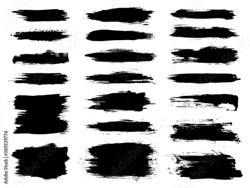 Vector black brush stroke set. Grunge paintbrush banner, box, frame. Dirty distress pattern banners for posts. Rectangle text boxes or speech bubbles. Black paint brush stroke. Scratch box or frame. photo