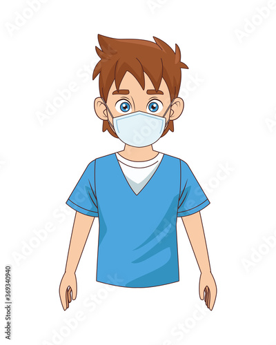 little boy wearing medical mask character