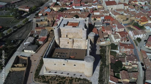 Castle of the Sarmiento  in Fuentes de Valdepero. Palencia,Spain. Aerial Drone Footage photo