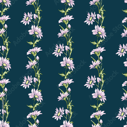 Seamless background of sketches garden daisies