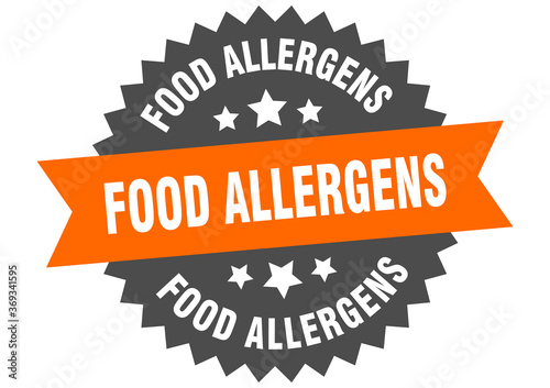 food allergens round isolated ribbon label. food allergens sign