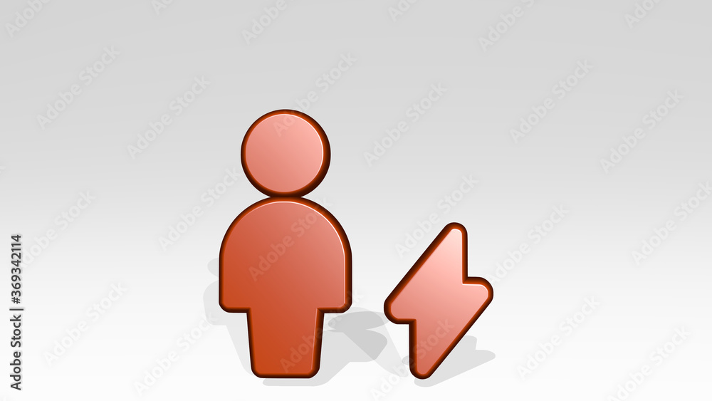 SINGLE NEUTRAL ACTIONS FLASH stand with shadow. 3D illustration of metallic sculpture over a white background with mild texture. icon and isolated SINGLE NEUTRAL ACTIONS FLASH stand with shadow. 3D illustration of metallic sculpture over a white background with mild texture. icon and isolated