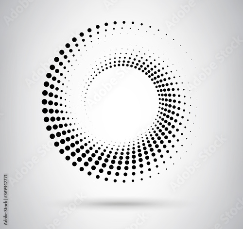 Halftone circle frame. Abstract dotted vector background. Minimal logo emblem design.