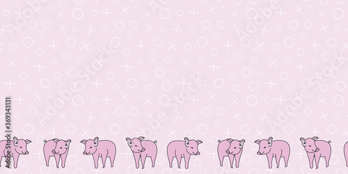 Sweet Pig Border horizontal Seamless pattern with subtle white marks on pale pink background. Vector illustration. surface design