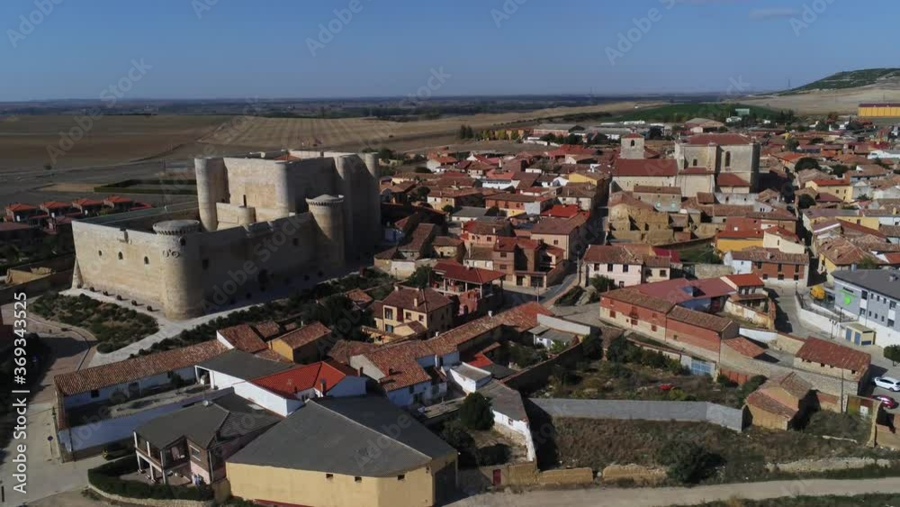 Palencia. Village with castle. Fuentes de Valdepero,Spain. Aerial Drone Footage Palencia. Village with castle. Fuentes de Valdepero,Spain. Aerial Drone Footage