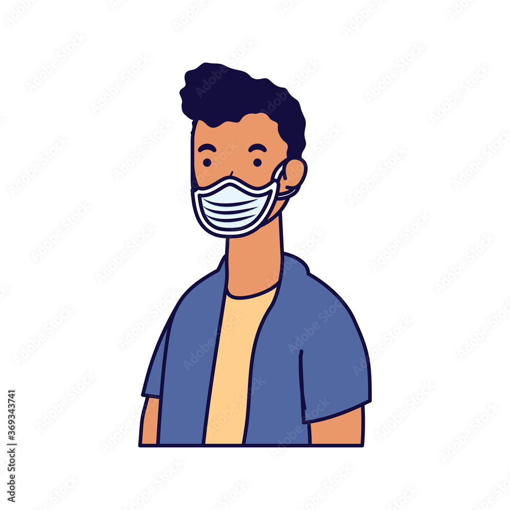 young man wearing medical mask character