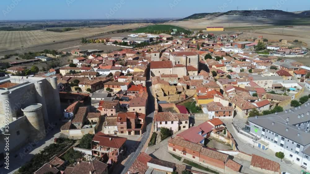 Palencia. Village with castle. Fuentes de Valdepero,Spain. Aerial Drone Footage Palencia. Village with castle. Fuentes de Valdepero,Spain. Aerial Drone Footage
