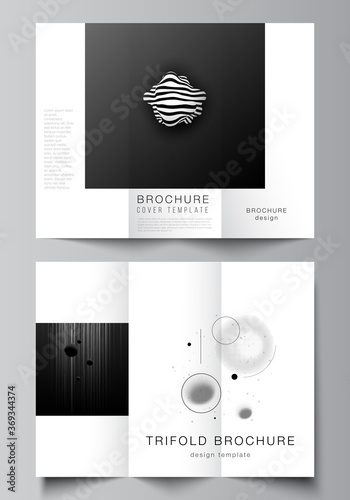 Vector layouts of covers design templates for trifold brochure, flyer layout, magazine, book design, brochure cover, advertising mockups. Tech science future background, space design astronomy concept