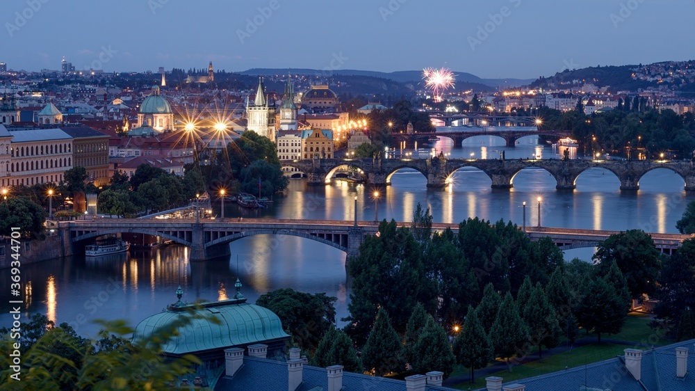 Fototapeta premium Prague cityscape at night, Czech republic - edited photo
