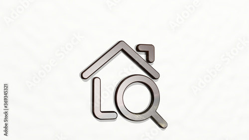 Φωτογραφία REAL ESTATE SEARCH HOUSE made by 3D illustration of a shiny metallic sculpture on a wall with light background