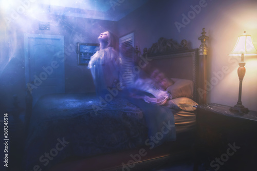 Woman's Spirit ascending from bedroom