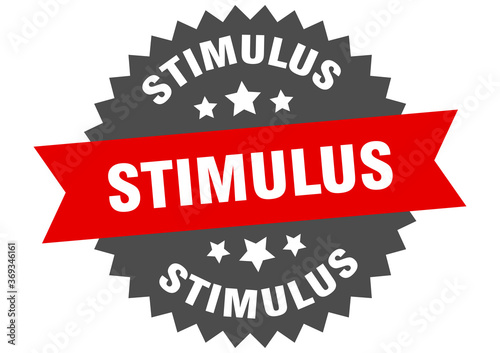 stimulus round isolated ribbon label. stimulus sign