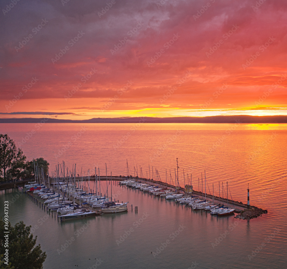 Fototapeta premium Wonderful sunset over lake Balaton in summer
