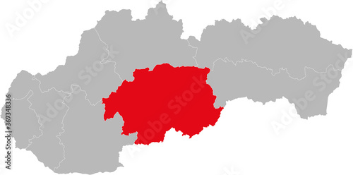 Banska Bystrica Region isolated on Slovakia map. Gray background. Backgrounds and Wallpapers.